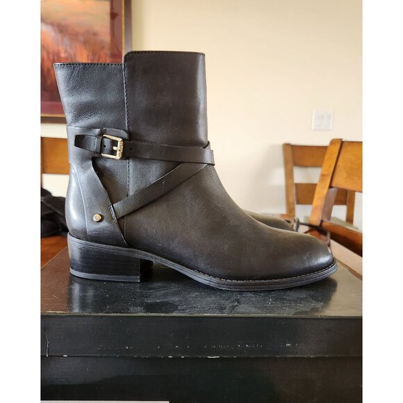 Lauren Ralph Black Leather Above Ankle Boots W/ Buckle Detail Size 8B - Picture 3 of 6